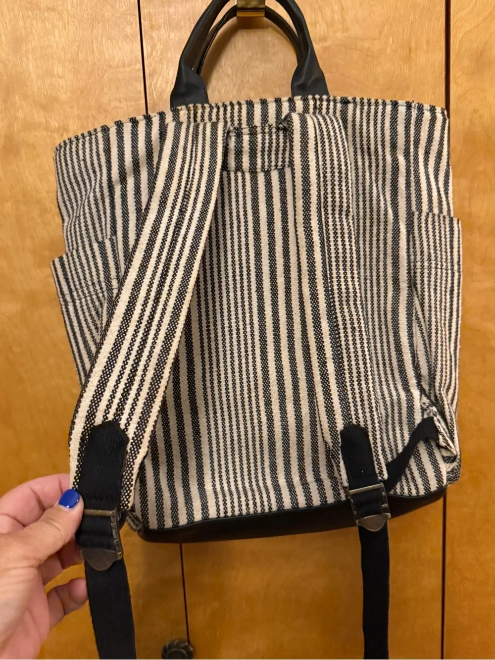 Universal Thread Canvas Stripe Tote Backpack - Black & Cream
